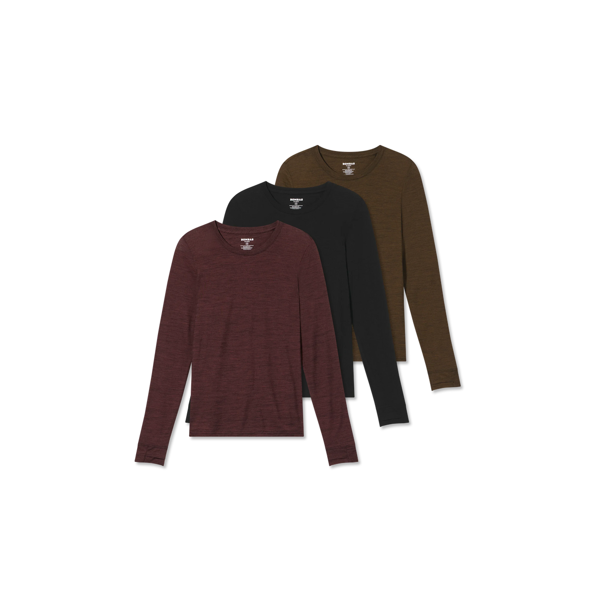 Women's Merino Wool Blend Crew Neck Long Sleeve T-Shirt 3-Pack